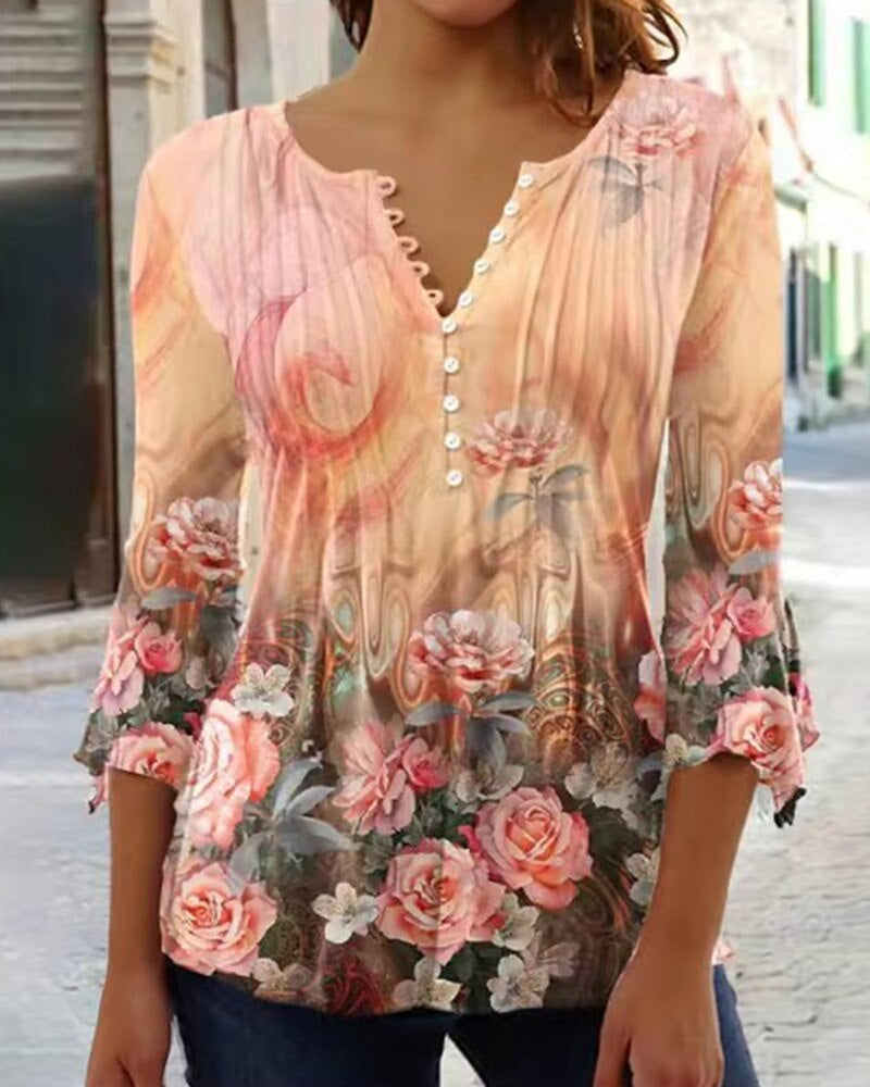 Damen Bluse mit Blumenstickerei und langen Ärmeln Jully
