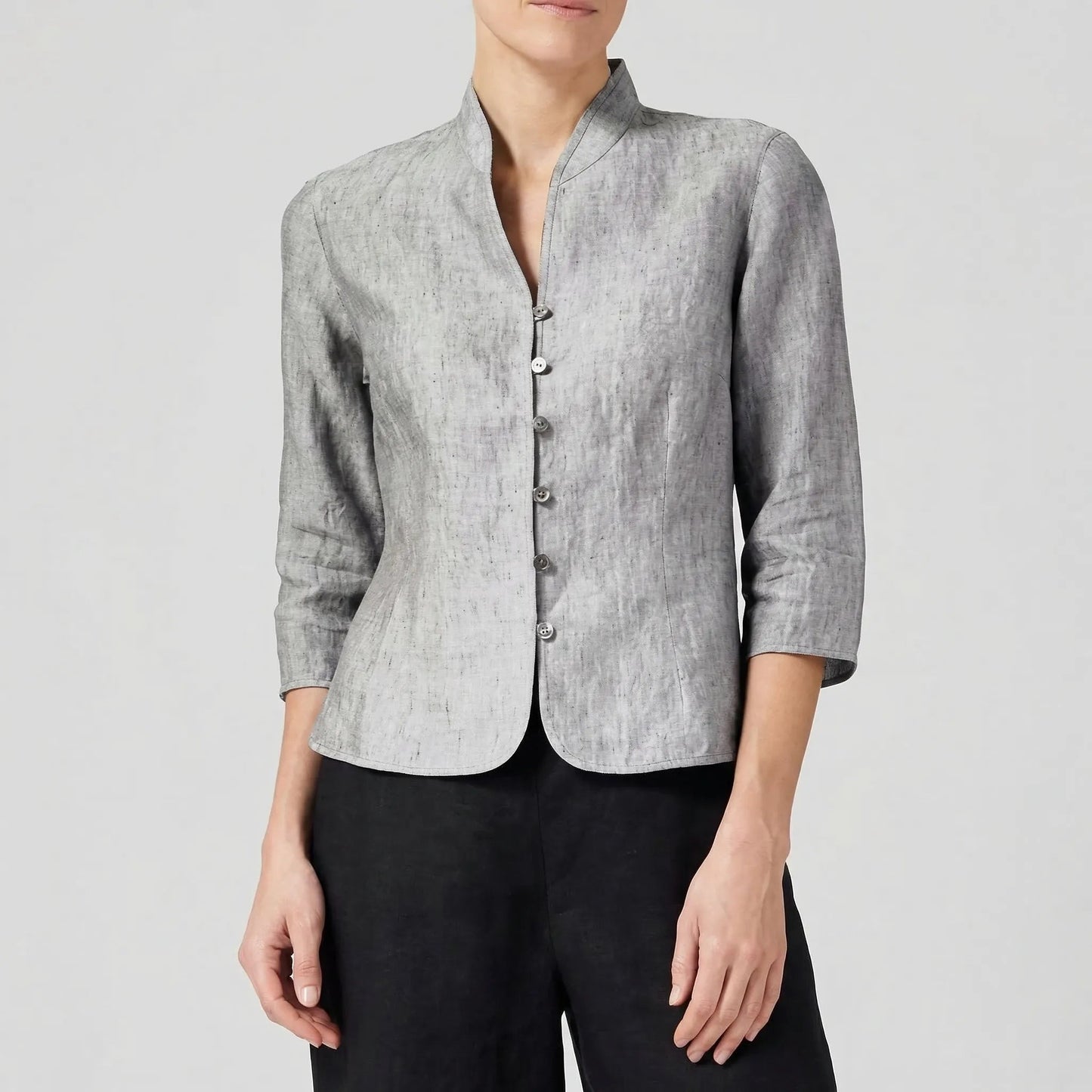 Damen Bluse mit Dreiviertelärmeln und Stehkragen Jully