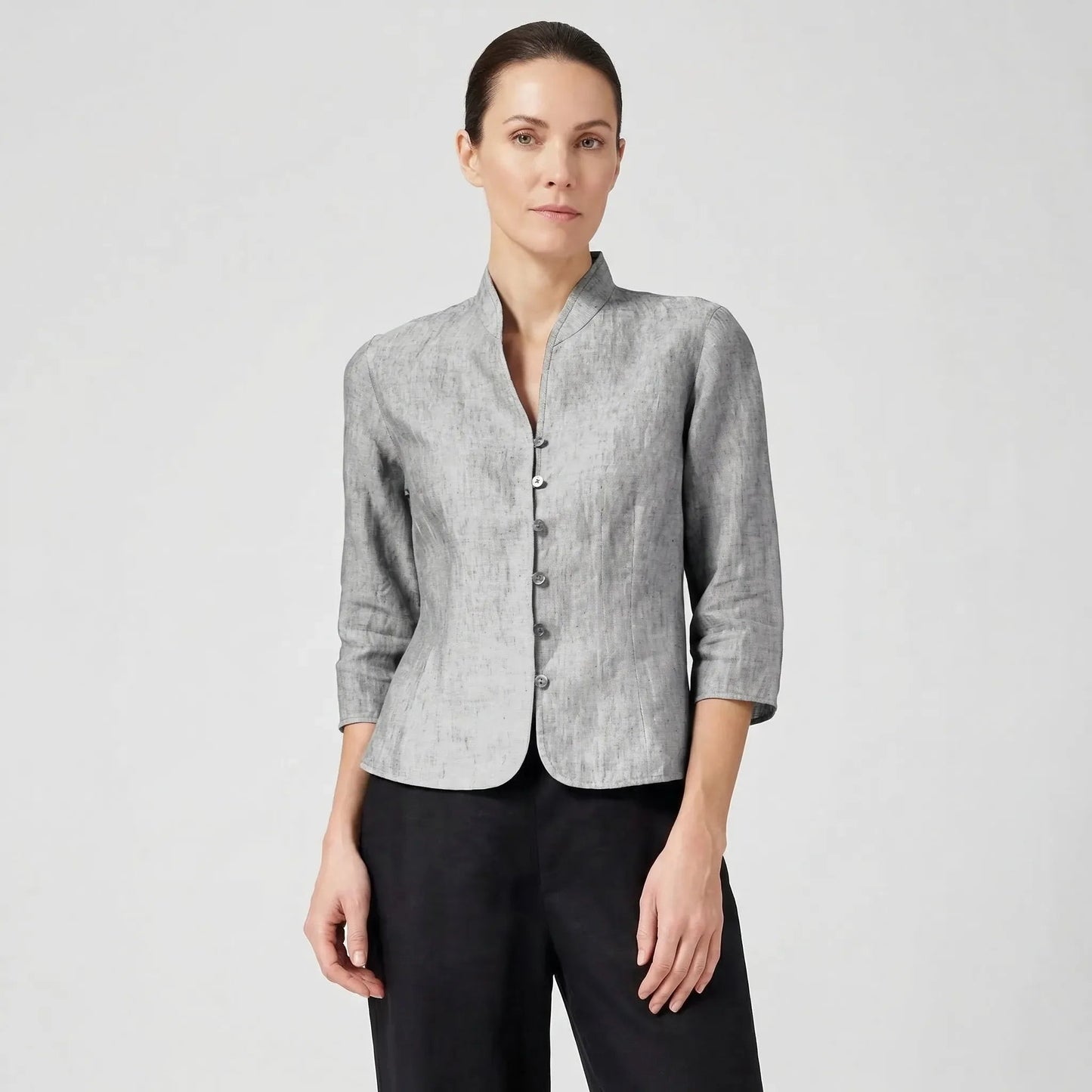 Damen Bluse mit Dreiviertelärmeln und Stehkragen Jully