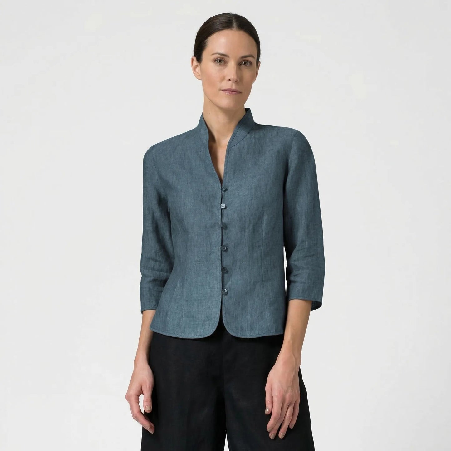 Damen Bluse mit Dreiviertelärmeln und Stehkragen Jully
