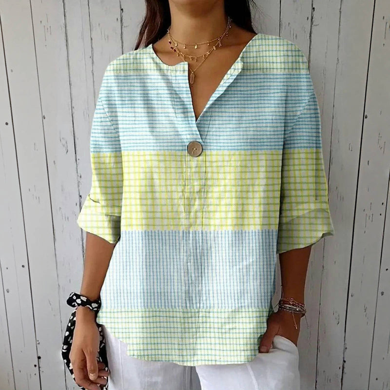 Damen Bluse mit Farbblock und V-Ausschnitt Jully
