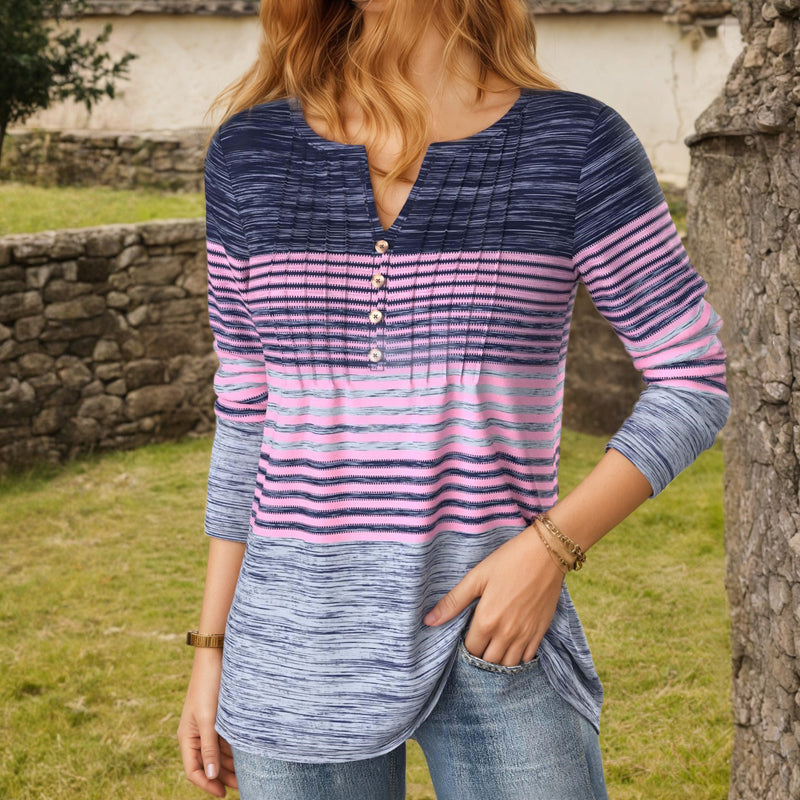 Damen Bluse mit Farbblock und V-Ausschnitt Jully