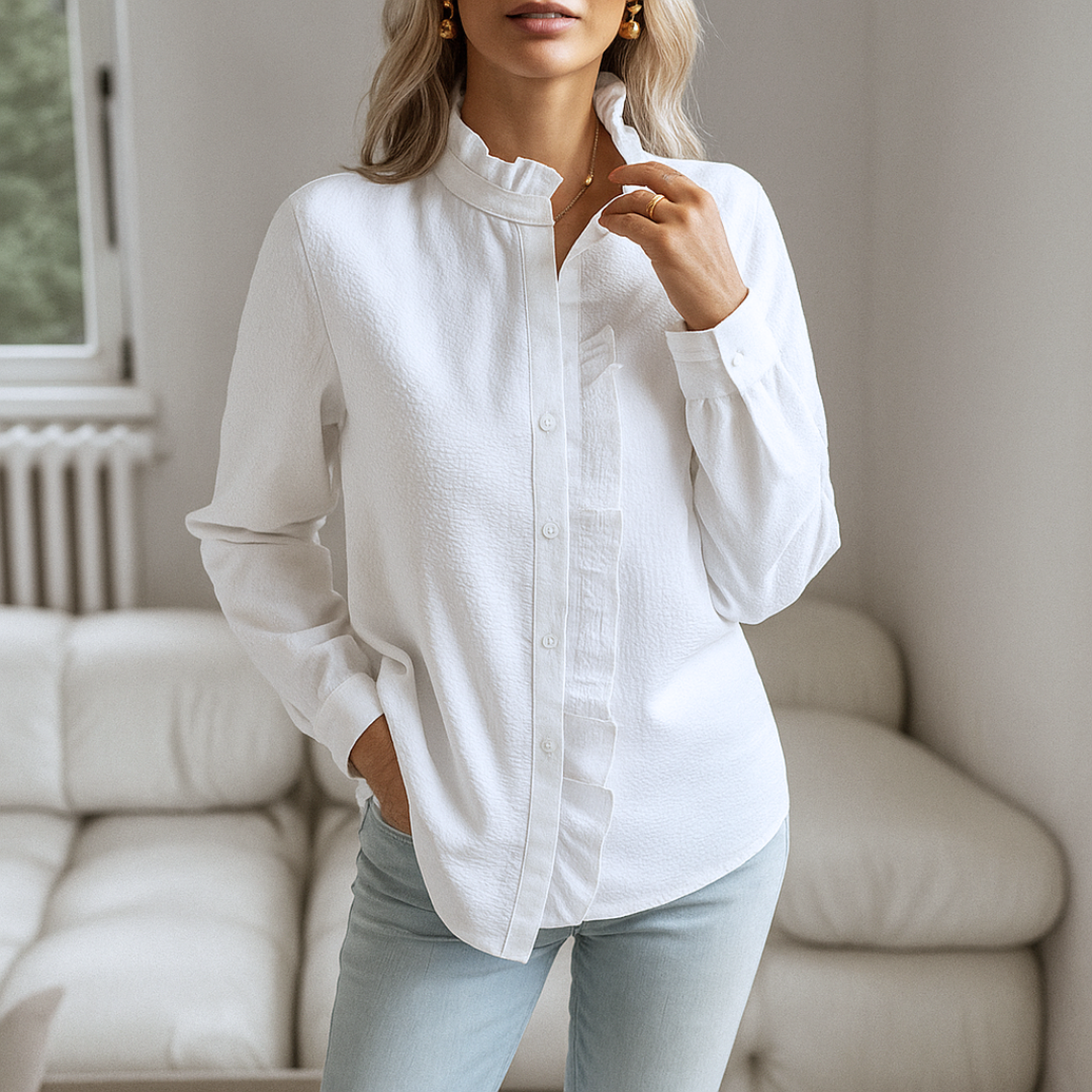 Damen Bluse mit Fransen und V-Ausschnitt aus leichtem Stoff Jully