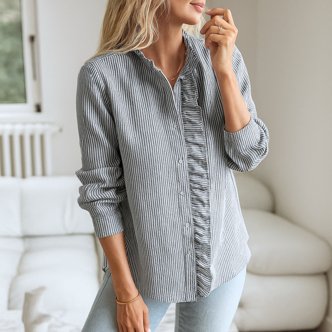 Damen Bluse mit Fransen und V-Ausschnitt aus leichtem Stoff Jully