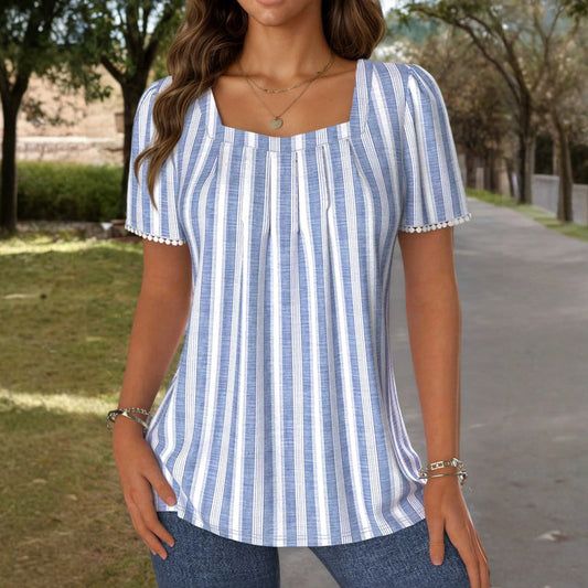 Damen Bluse mit Karreeausschnitt und Streifen Jully