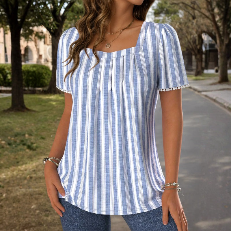 Damen Bluse mit Karreeausschnitt und Streifen Jully