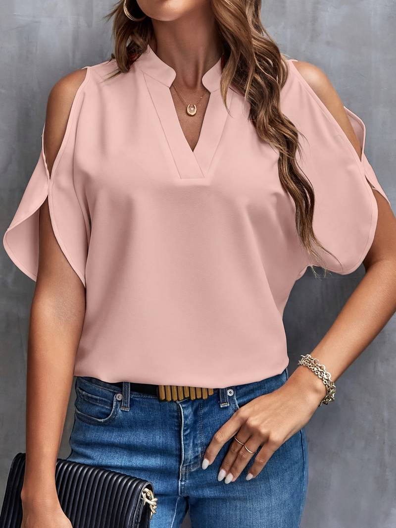 Damen Bluse mit Notch-Ausschnitt und gesplitteten Ärmeln Jully