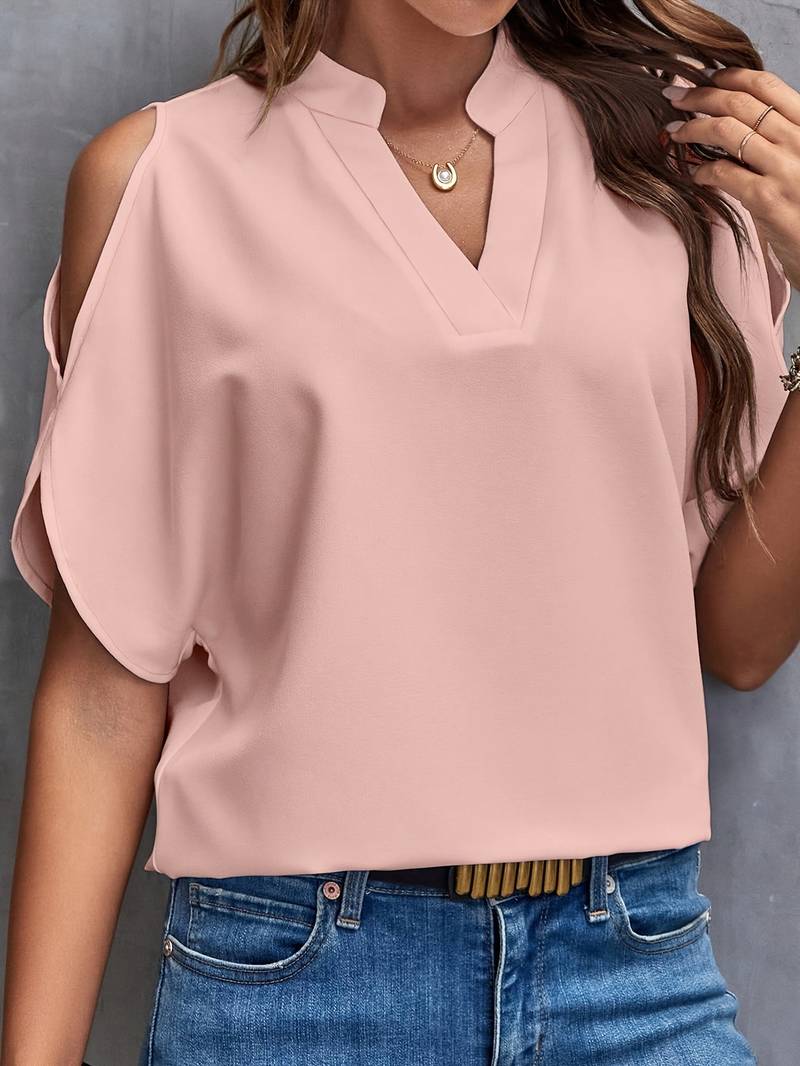 Damen Bluse mit Notch-Ausschnitt und gesplitteten Ärmeln Jully