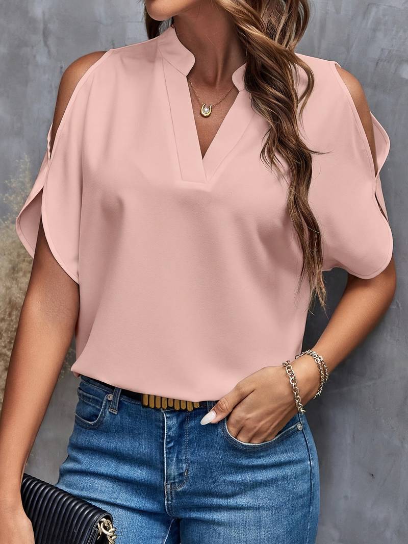 Damen Bluse mit Notch-Ausschnitt und gesplitteten Ärmeln Jully