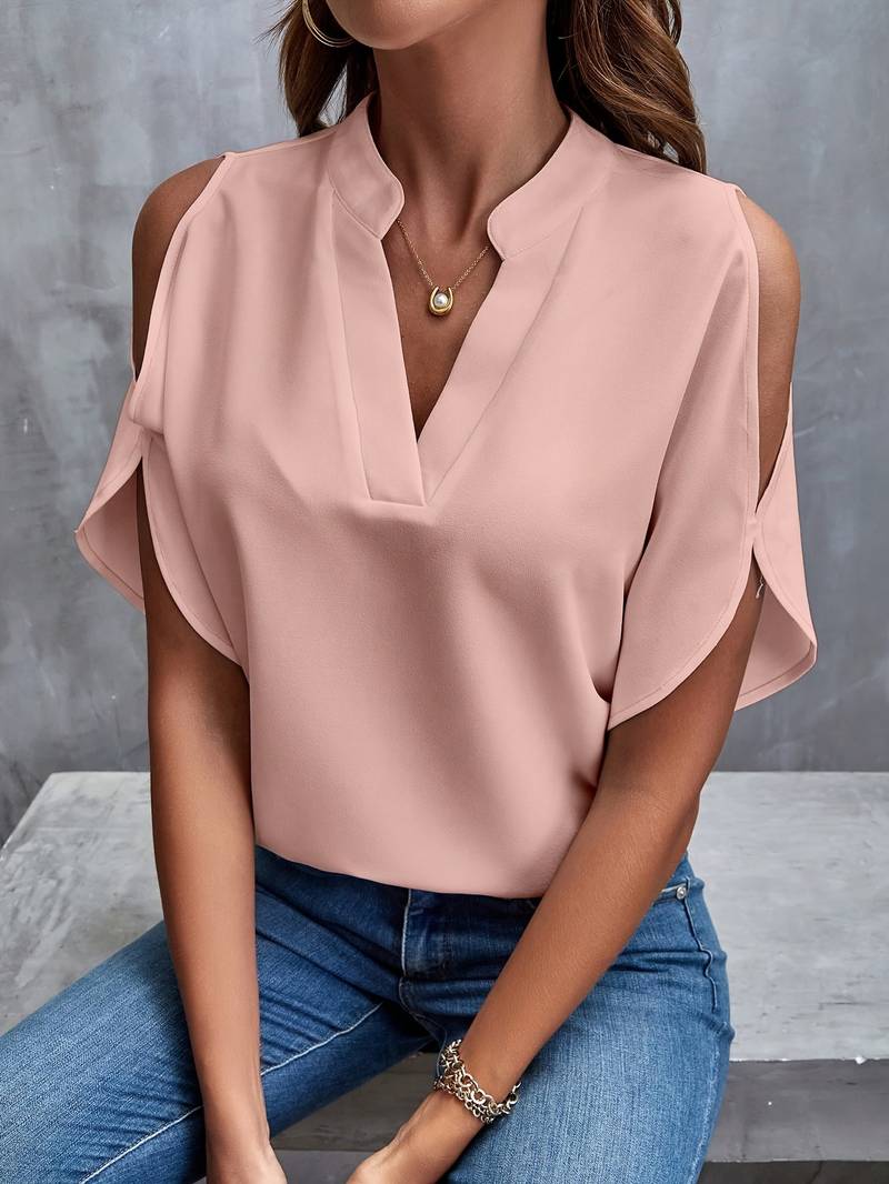 Damen Bluse mit Notch-Ausschnitt und gesplitteten Ärmeln Jully