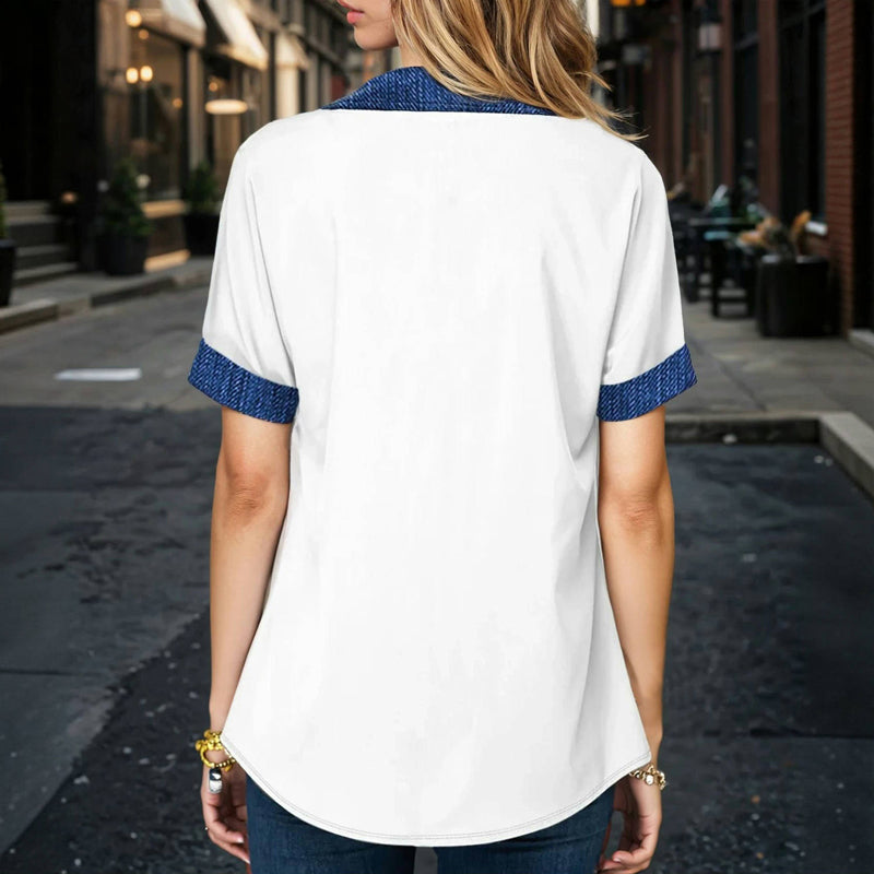 Damen Bluse mit Patchwork und Umlegekragen Jully