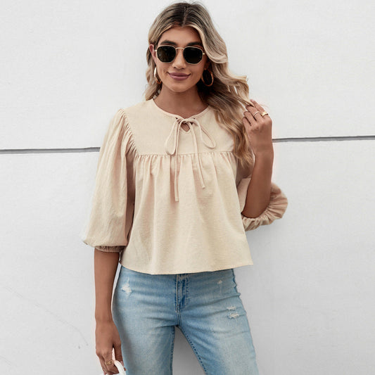Damen Bluse mit Puffärmeln und Kordelzug Jully