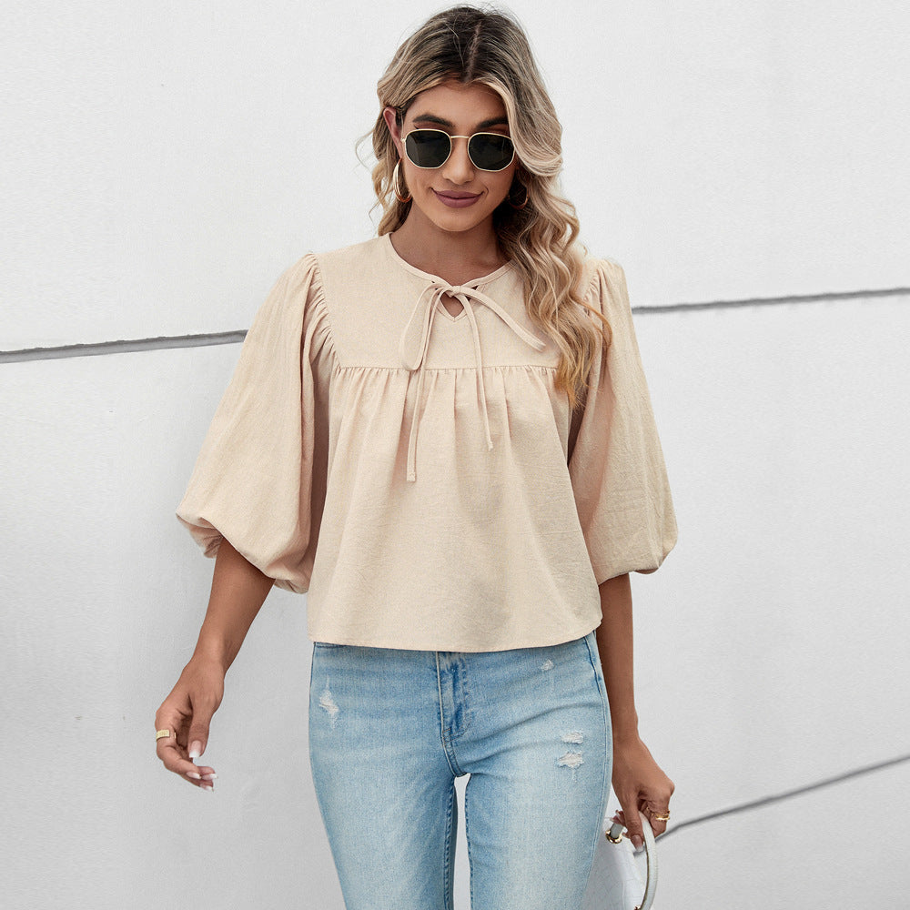 Damen Bluse mit Puffärmeln und Kordelzug Jully