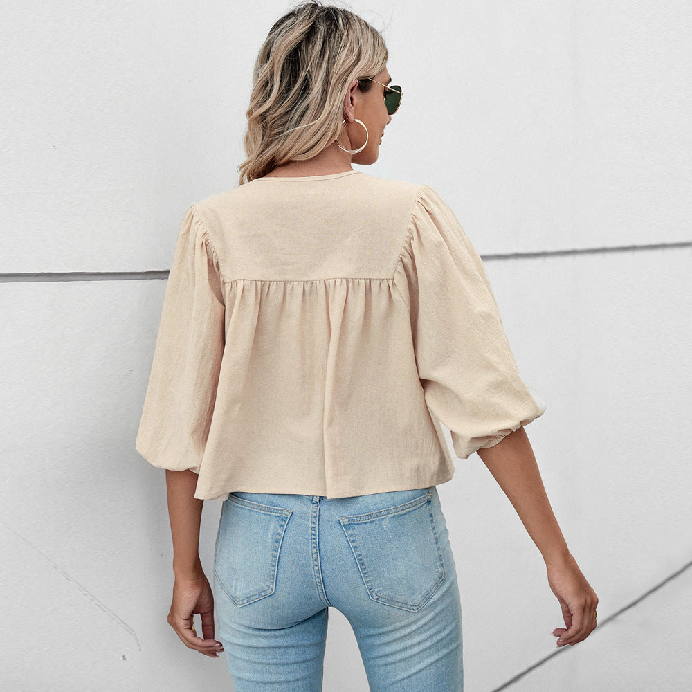 Damen Bluse mit Puffärmeln und Kordelzug Jully