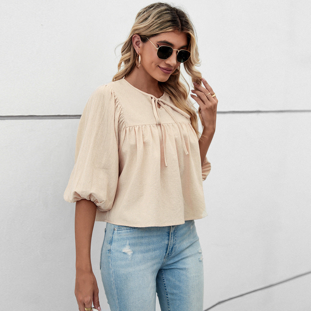 Damen Bluse mit Puffärmeln und Kordelzug Jully