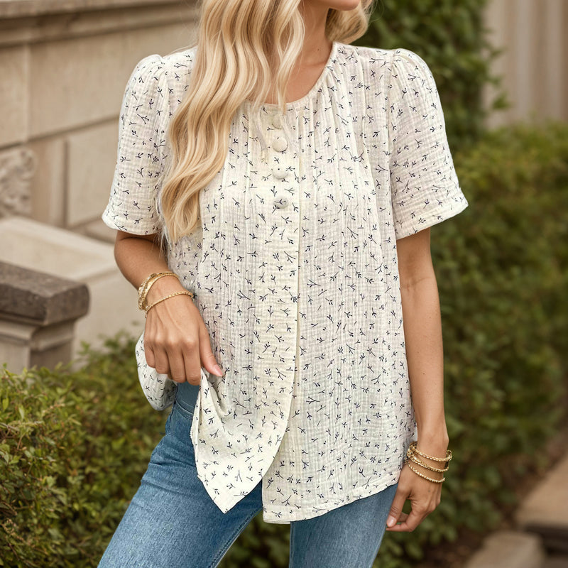 Damen Bluse mit Rundhalsausschnitt und Knöpfen Jully