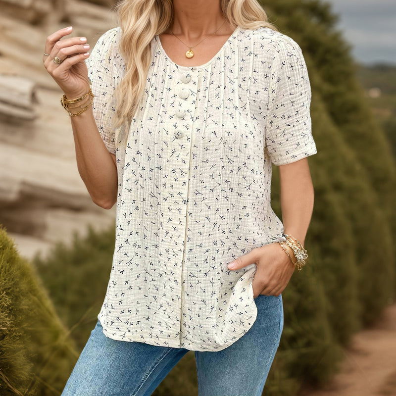 Damen Bluse mit Rundhalsausschnitt und Knöpfen Jully