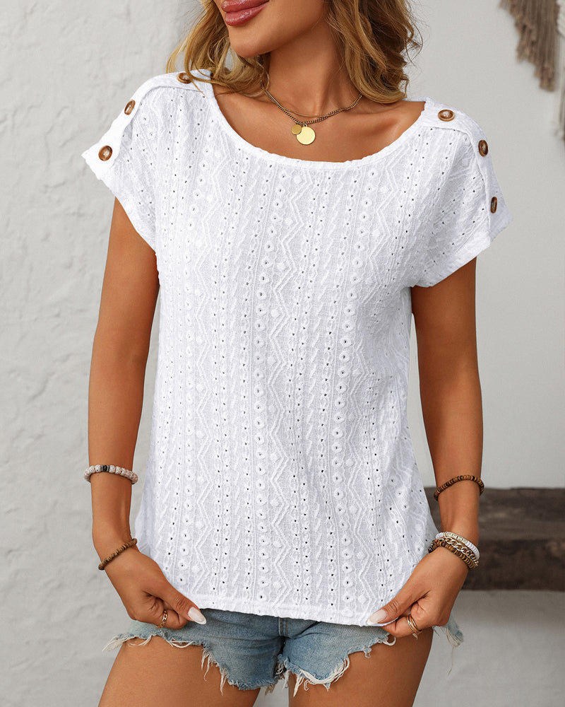 Damen Bluse mit Rundhalsausschnitt und Knöpfen Jully