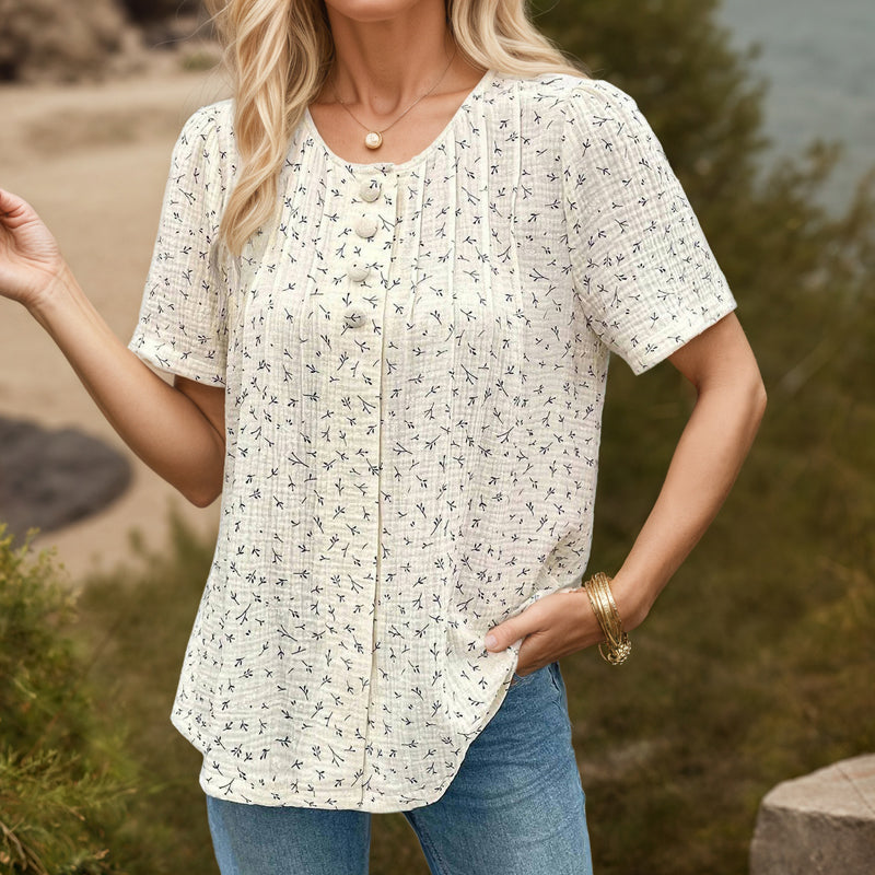 Damen Bluse mit Rundhalsausschnitt und Knöpfen Jully
