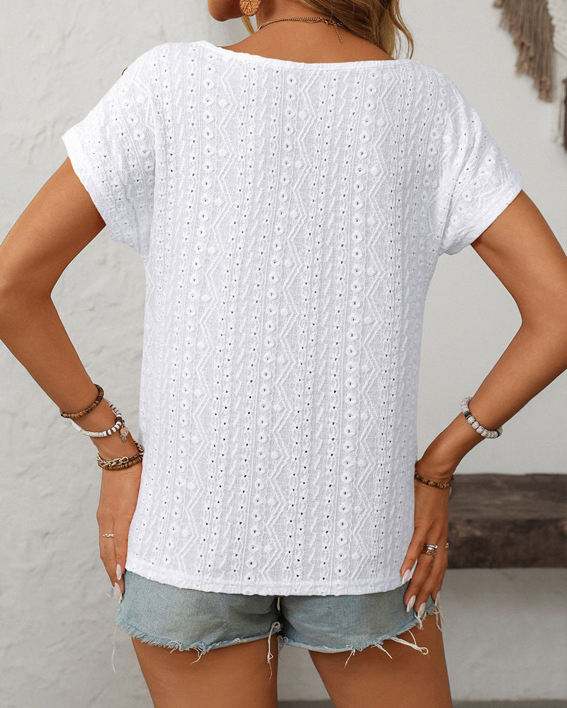 Damen Bluse mit Rundhalsausschnitt und Knöpfen Jully