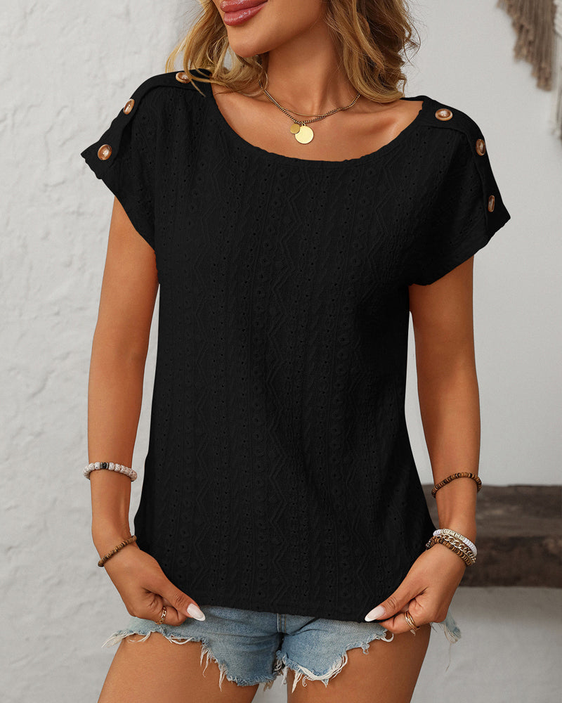 Damen Bluse mit Rundhalsausschnitt und Knöpfen Jully