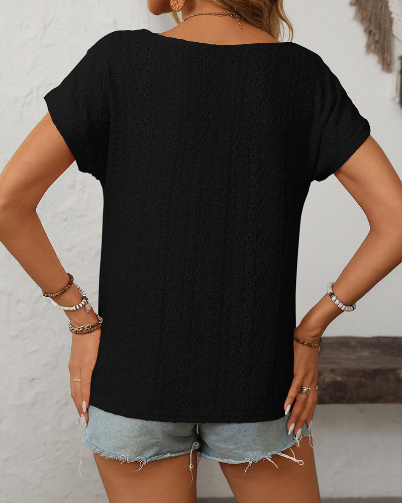 Damen Bluse mit Rundhalsausschnitt und Knöpfen Jully