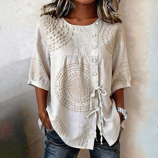 Damen Bluse mit Rundhalsausschnitt und Schnürung Jully