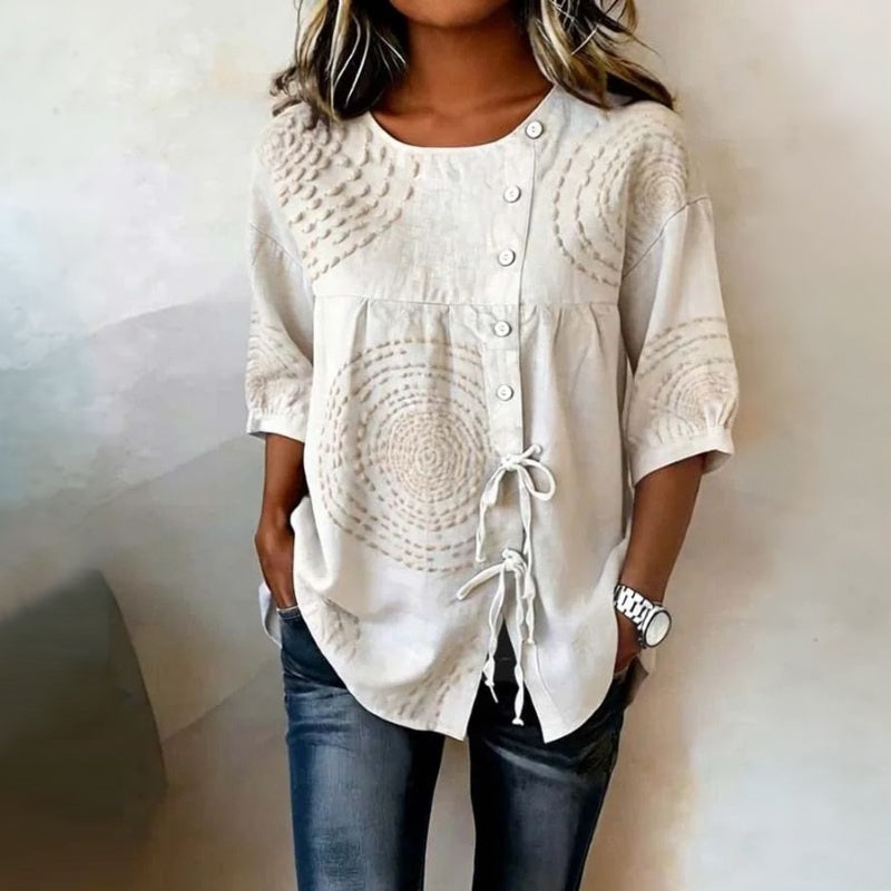 Damen Bluse mit Rundhalsausschnitt und Schnürung Jully
