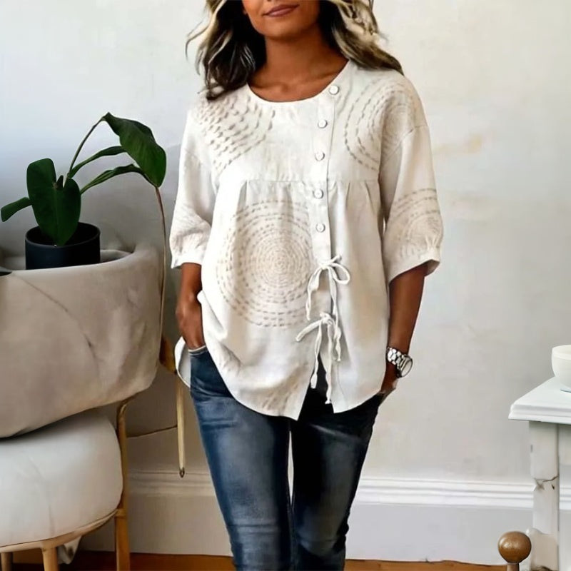Damen Bluse mit Rundhalsausschnitt und Schnürung Jully