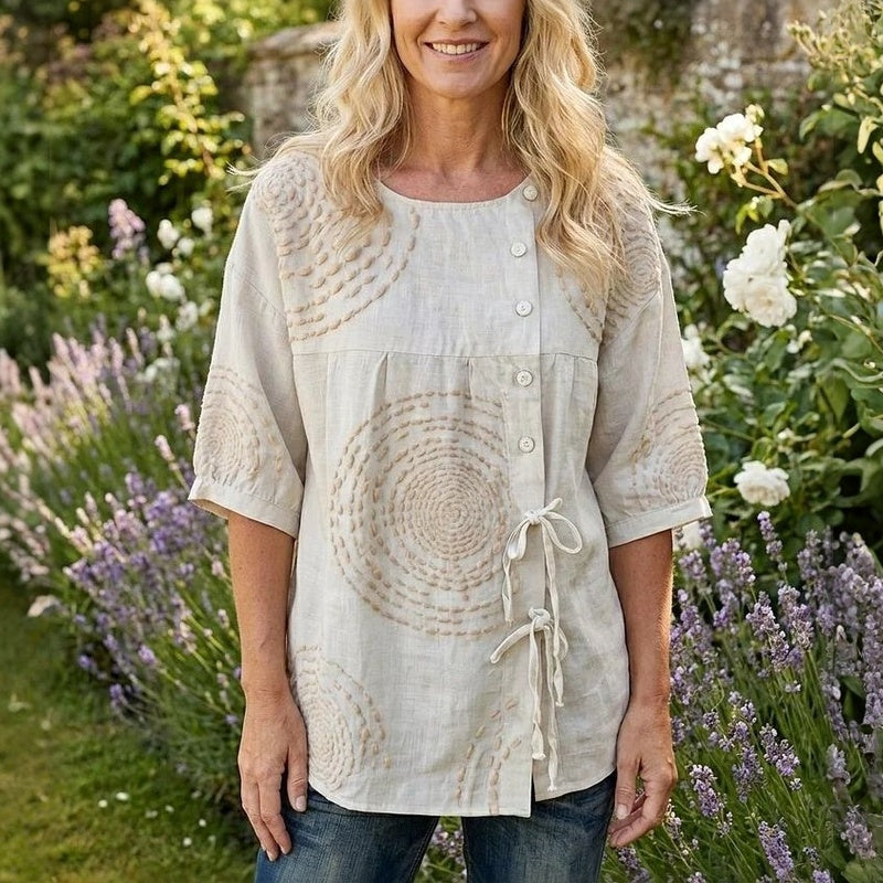 Damen Bluse mit Rundhalsausschnitt und Schnürung Jully