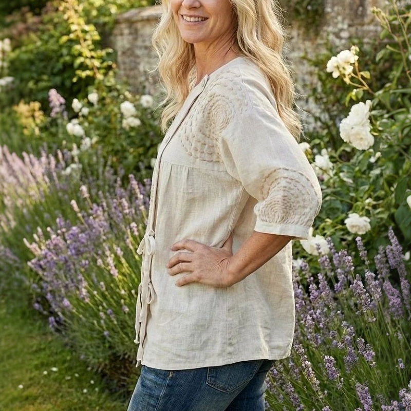 Damen Bluse mit Rundhalsausschnitt und Schnürung Jully