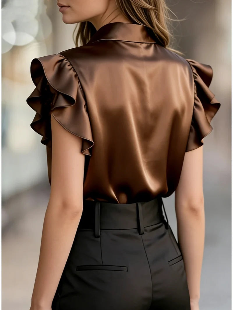Damen Bluse mit Rüschenbesatz aus Satin Jully