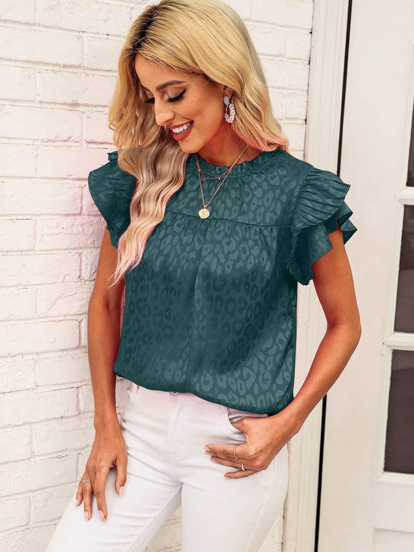 Damen Bluse mit Rüschendetails und Leopardenmuster Jully