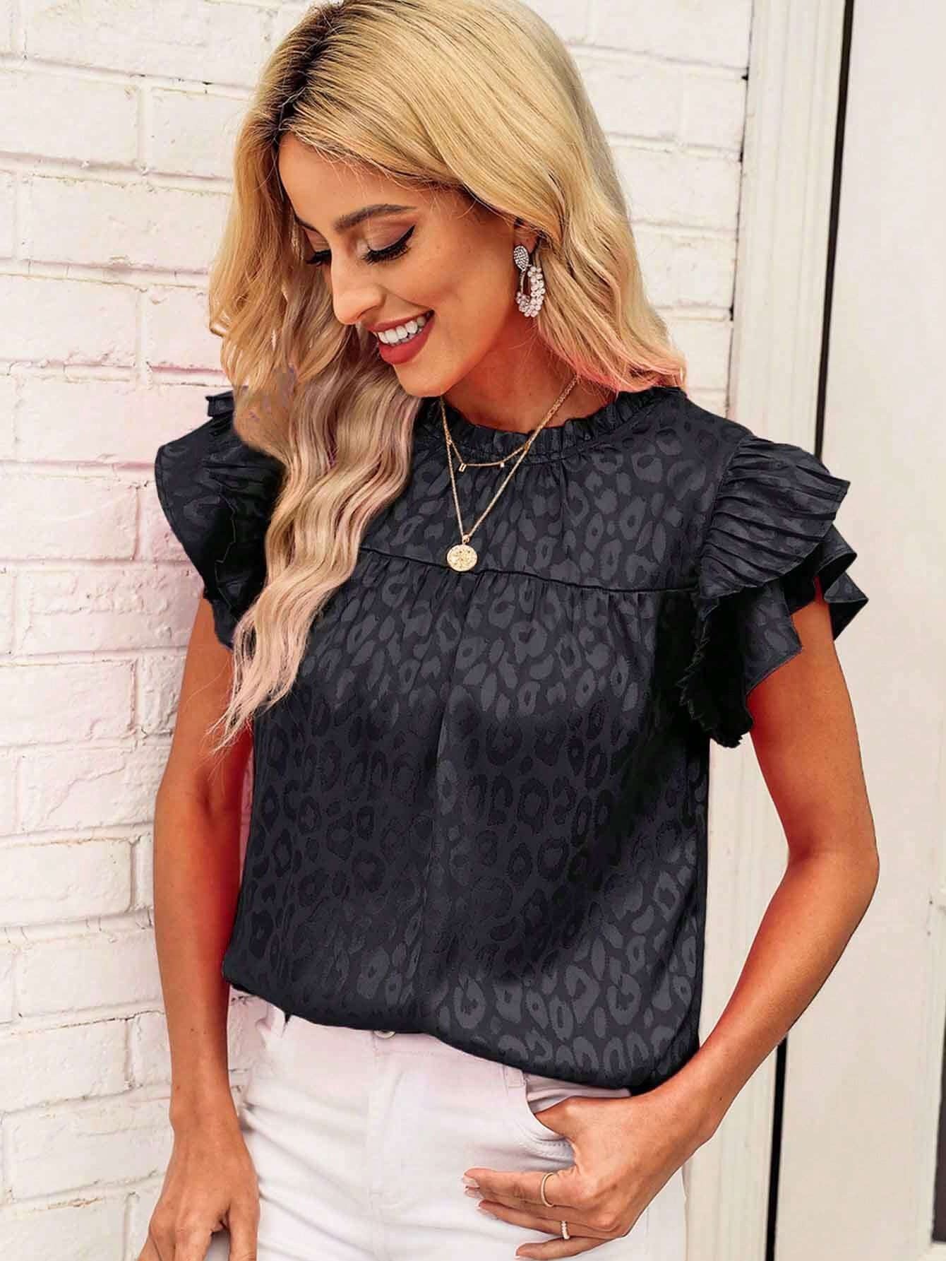 Damen Bluse mit Rüschendetails und Leopardenmuster Jully
