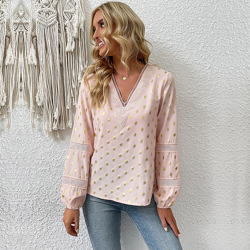 Damen Bluse mit Spitzenakzenten und V-Ausschnitt Jully