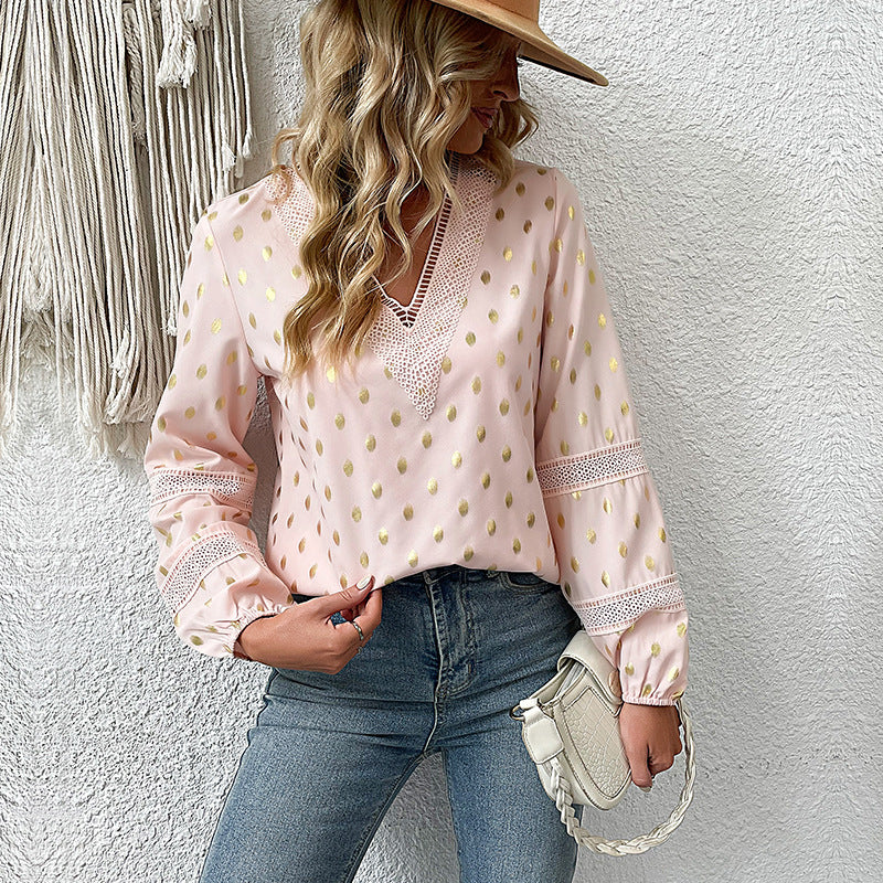 Damen Bluse mit Spitzenakzenten und V-Ausschnitt Jully