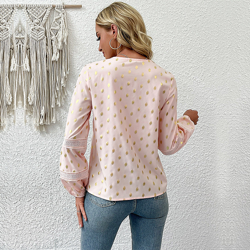 Damen Bluse mit Spitzenakzenten und V-Ausschnitt Jully