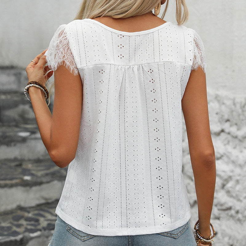 Damen Bluse mit Spitzenärmeln und V-Ausschnitt Jully