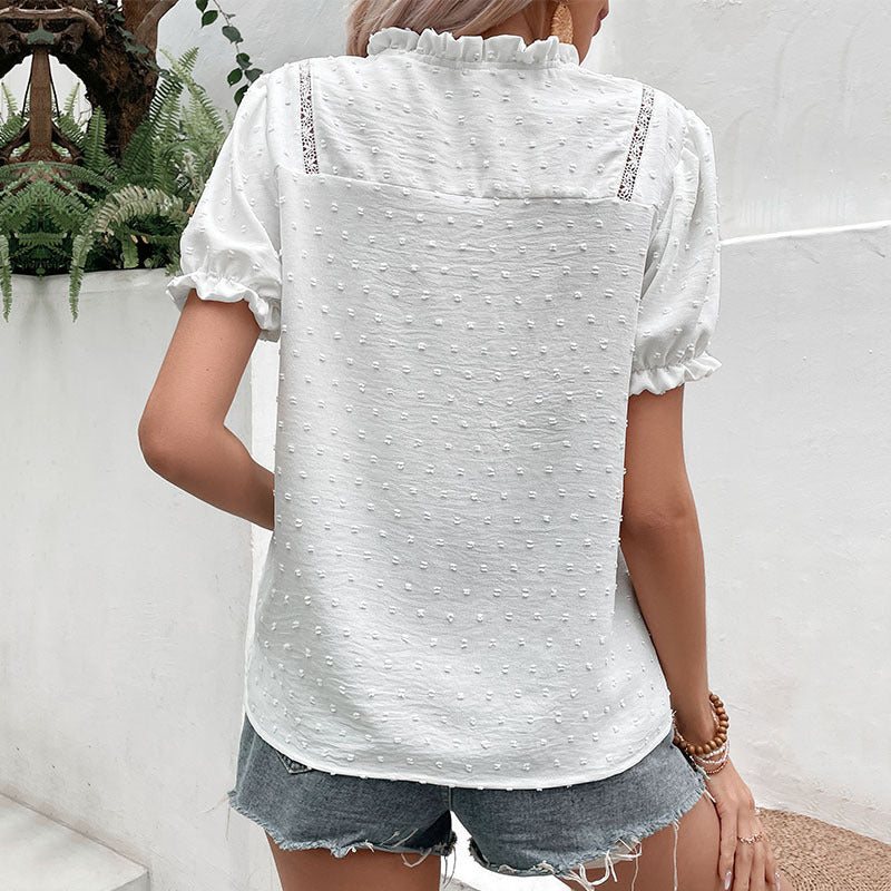 Damen Bluse mit Spitzenbesatz und Knopfdetails Jully