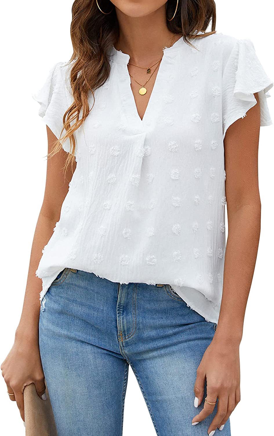 Damen Bluse mit Spitzenbesatz und Knopfdetails Jully