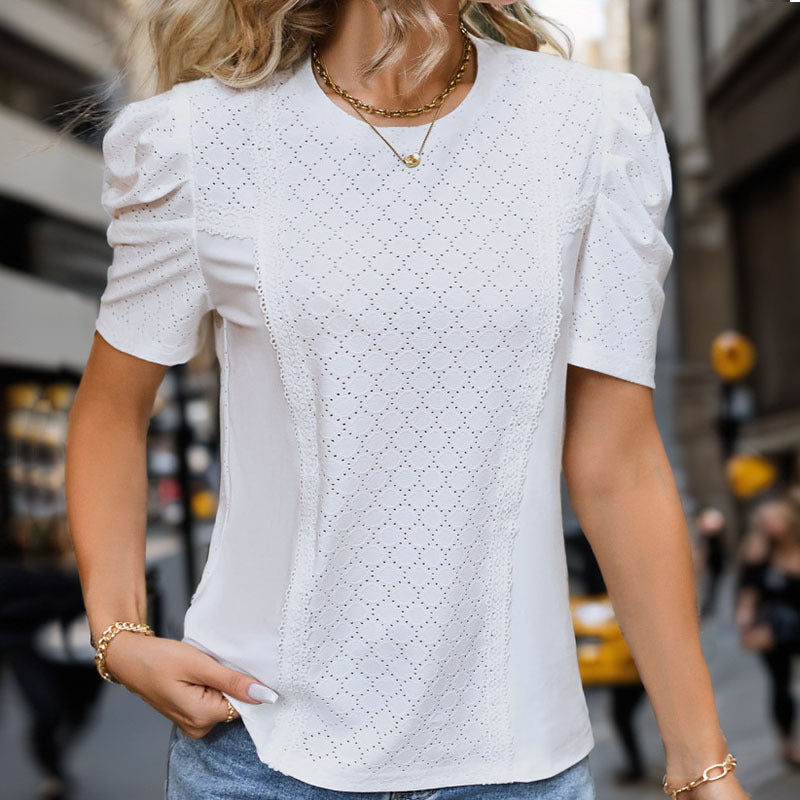 Damen Bluse mit Spitzendetails und Puffärmeln Jully