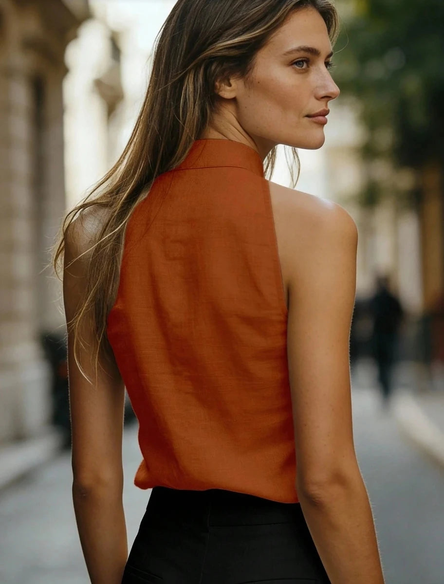 Damen Bluse mit Stehkragen und V-Ausschnitt Jully
