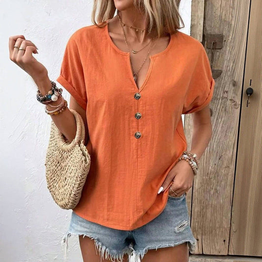 Damen Bluse mit V-Ausschnitt aus Baumwoll-Polyester Jully