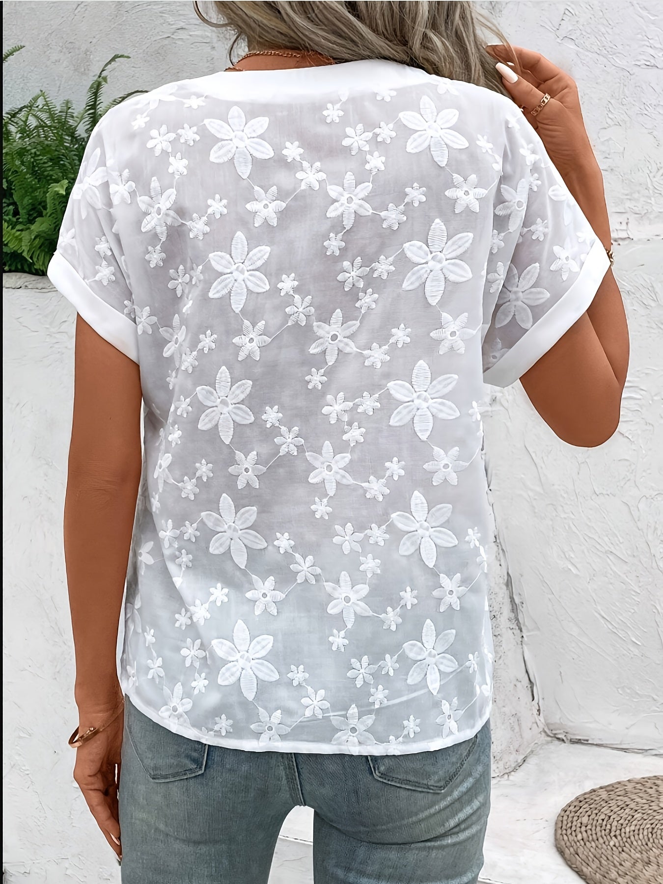Damen Bluse mit V-Ausschnitt und Blumendruck Jully
