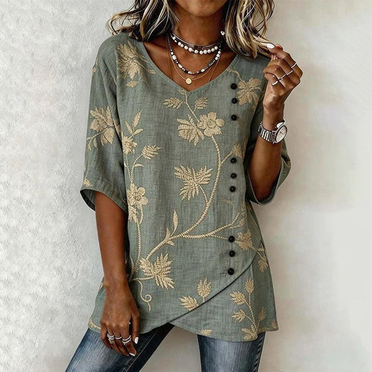 Damen Bluse mit V-Ausschnitt und Blumenmuster Jully