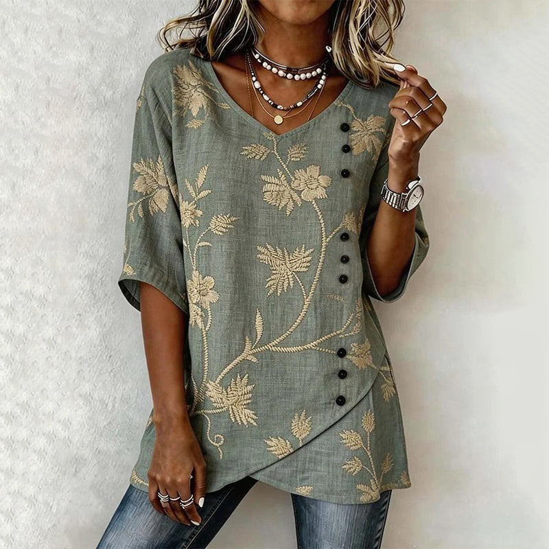 Damen Bluse mit V-Ausschnitt und Blumenmuster Jully