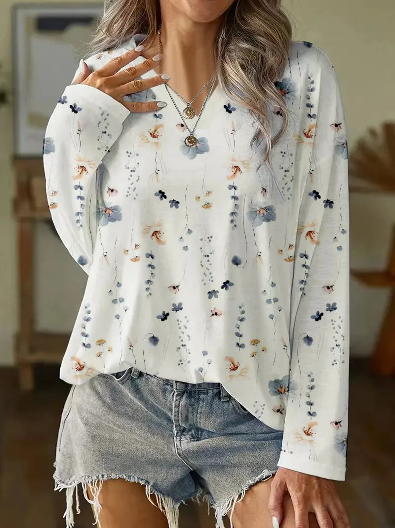 Damen Bluse mit V-Ausschnitt und Blumenmuster Jully