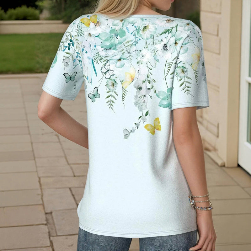Damen Bluse mit V-Ausschnitt und Blumenmuster Jully