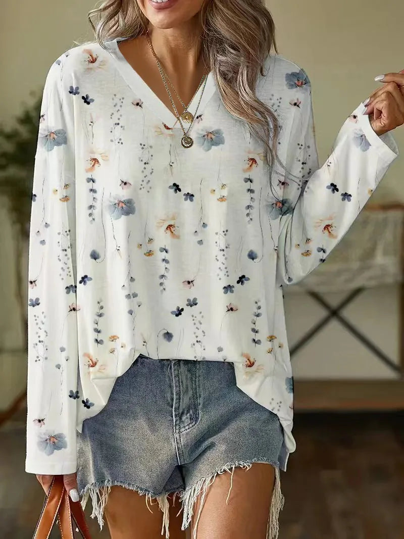 Damen Bluse mit V-Ausschnitt und Blumenmuster Jully