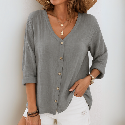 Damen Bluse mit V-Ausschnitt und Dreiviertelärmeln Jully